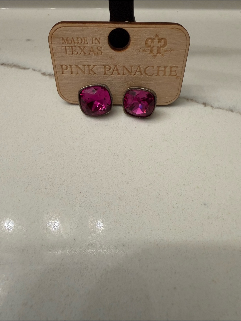 Pink Panache Fuchsia Large Cushion Cut Stud Earrings NWT
